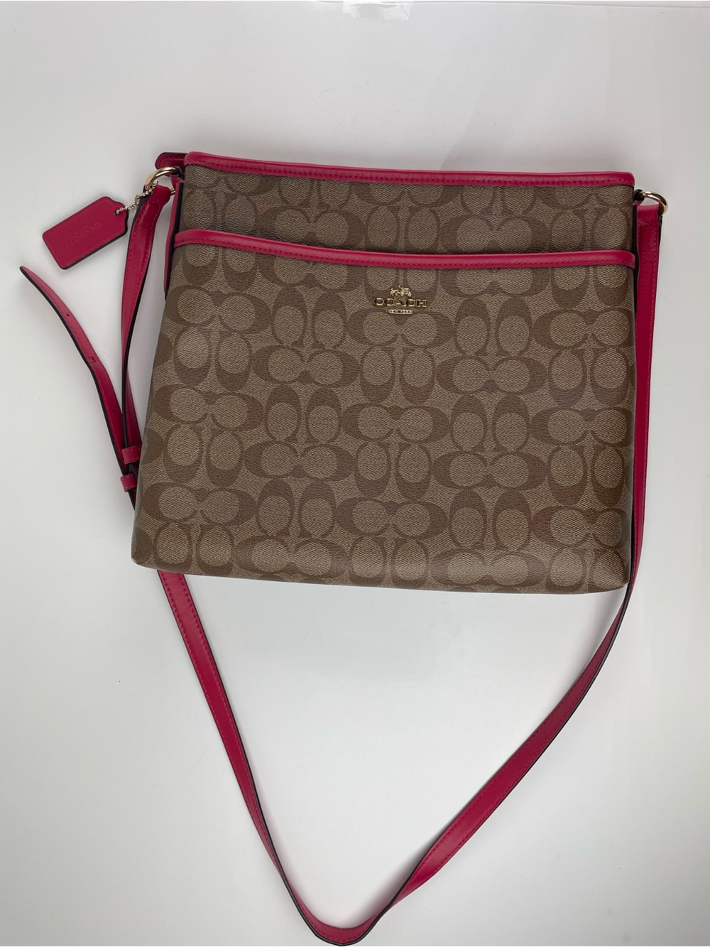 Authentic Coach Signature Crossbody Bag with Pink Trim